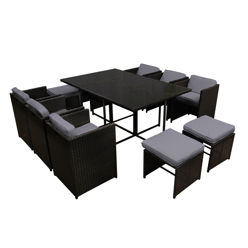 Gardeon 11 Piece PE Wicker Outdoor Dining Set - Black