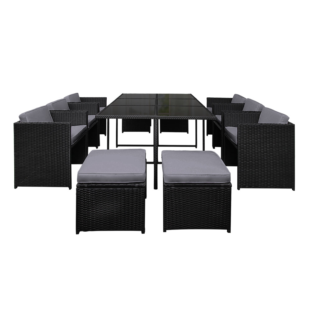 Gardeon 11 Piece PE Wicker Outdoor Dining Set - Black