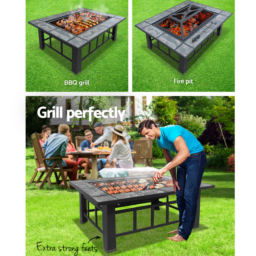 Fire Pit BBQ Grill Table Outdoor Garden Patio Camping Wood Charcoal Fireplace