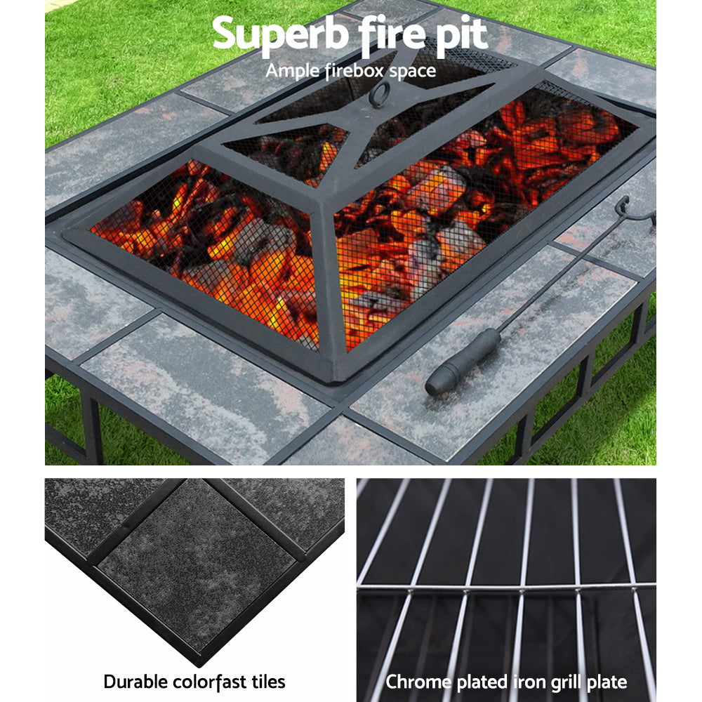 Fire Pit BBQ Grill Stove Table Ice Pits Patio Fireplace Heater 3 IN 1