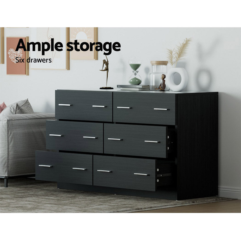 Artiss 6 Chest of Drawers Cabinet Dresser Table Tallboy Lowboy Storage Black