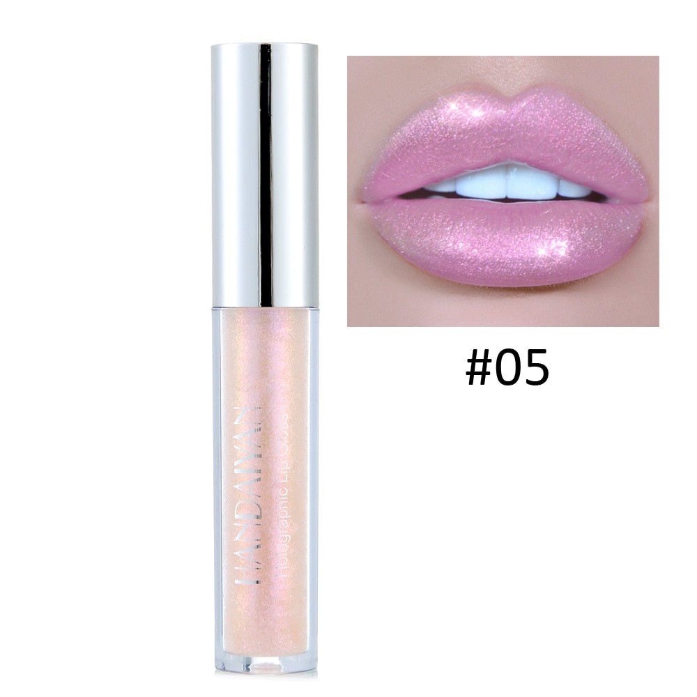 Mermaid Shimmer Waterproof Liquid Lipstick with Crystal Glow and Holographic Effect - Long-Lasting Shiny Lip Gloss with Pigmented Tint