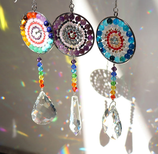 Hanging Crystal Windchimes - Handmade Life Tree Pendant Craft Chain for Window, Car, and Garden Decor