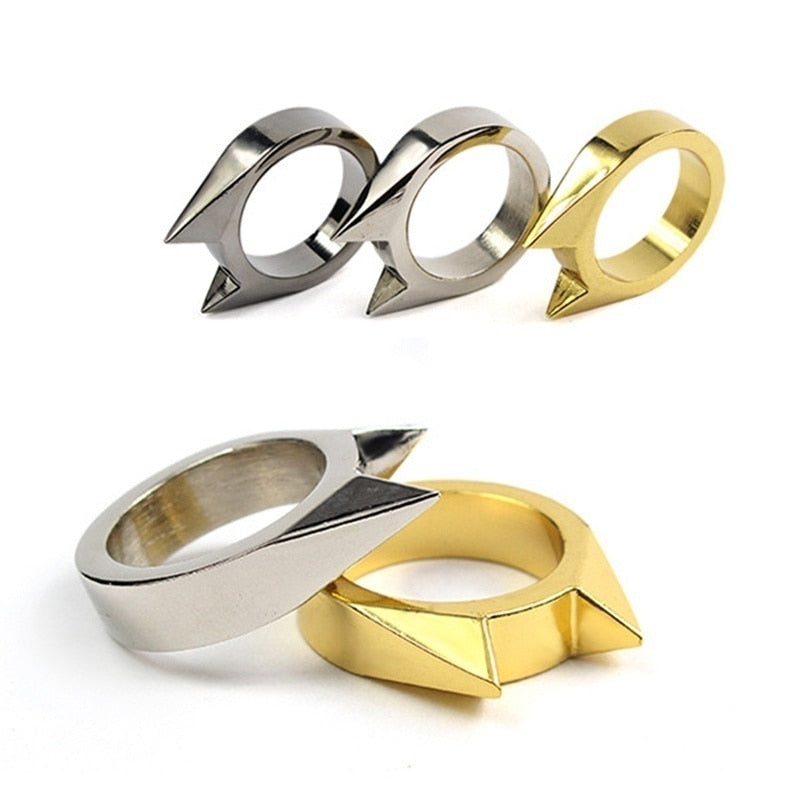 3Pcs Cat Ear Mini Stainless Steel Defensive Ring Self Defense Portable Personal Protection Tool Men's and Women's Metal Rings