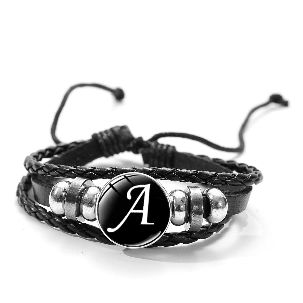 Hand made Glass Snap Metal Bead Bracelet with 26 Alphabet Letters A-Z - Personalized