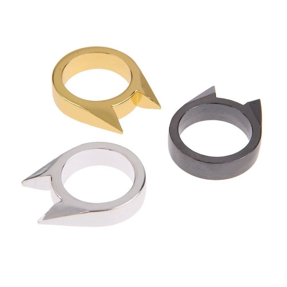 3Pcs Cat Ear Mini Stainless Steel Defensive Ring Self Defense Portable Personal Protection Tool Men's and Women's Metal Rings