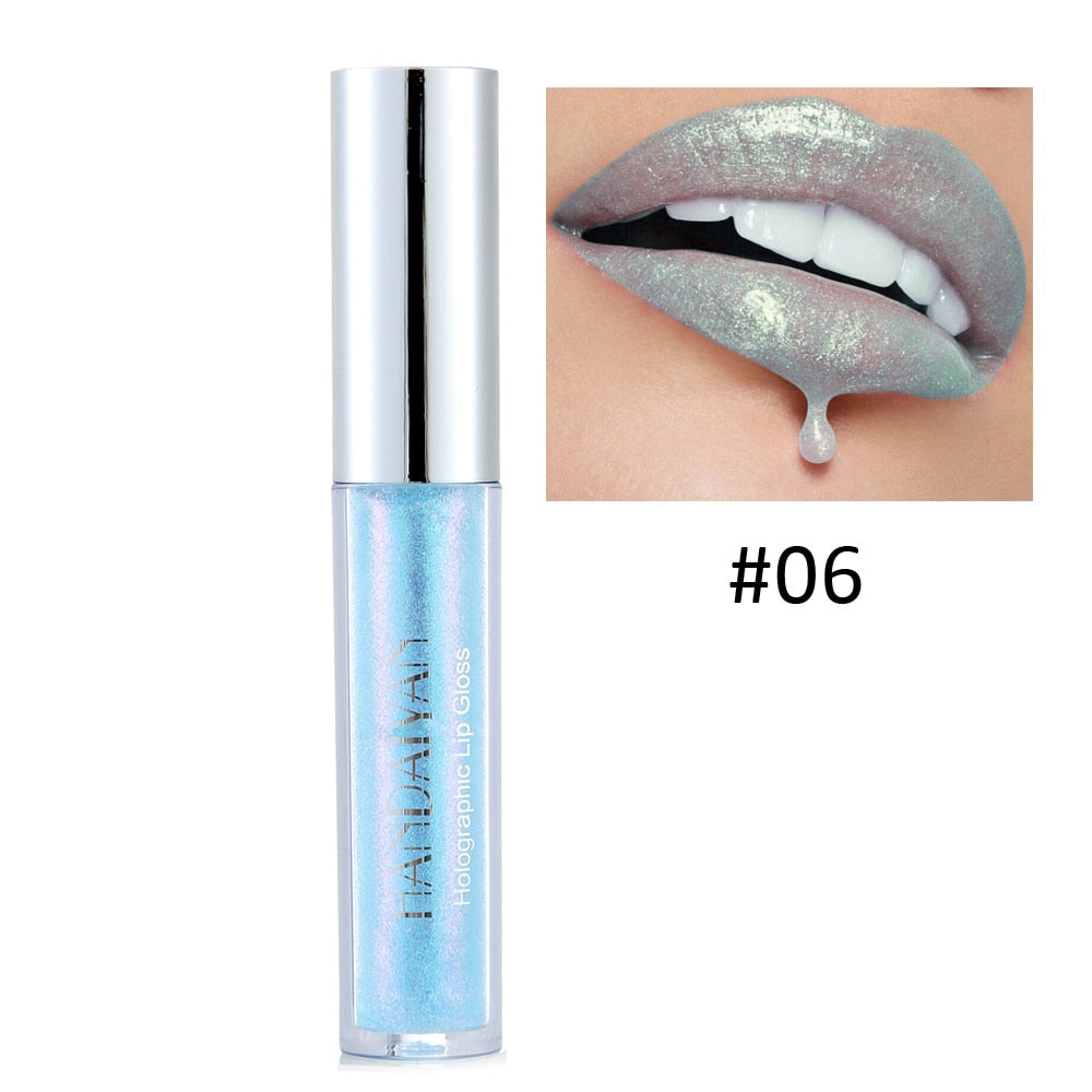 Mermaid Shimmer Waterproof Liquid Lipstick with Crystal Glow and Holographic Effect - Long-Lasting Shiny Lip Gloss with Pigmented Tint