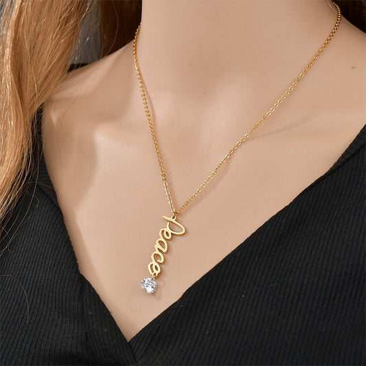 Custom Personalized Birthday Stone Necklaces Stainless Steel Name Gold Color Necklace Jewelry Chain Pendant for Women