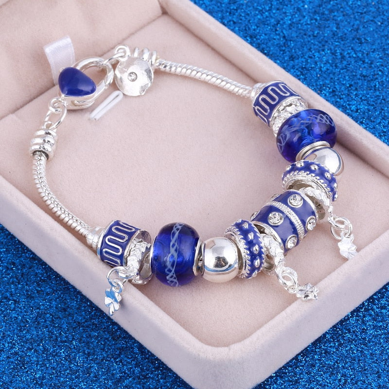 Elegant Heart Charms Bracelet: Exquisite Crystal Beads Bracelet & Bangles, Perfect for Women's Fashion Jewelry Collection