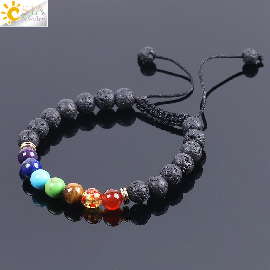 8mm Natural Lava Gem Stone Beads Black String Braided Bracelets for Women and Men