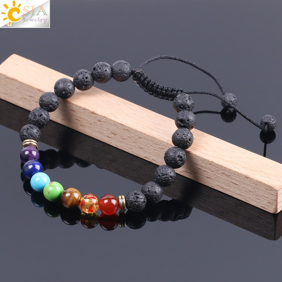 8mm Natural Lava Gem Stone Beads Black String Braided Bracelets for Women and Men