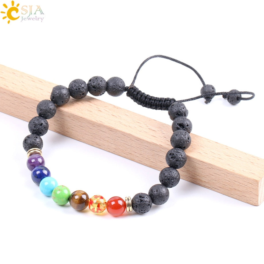 8mm Natural Lava Gem Stone Beads Black String Braided Bracelets for Women and Men