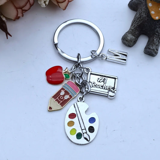 Personalized A-Z Letter Initial Handmade Keychain Color Palette Pen Holder  Teacher Keychain  Bohemian Style Key Ring