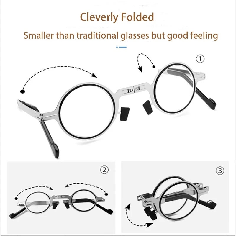 Blue Light Computer Grade Glasses for Men, Round Folding Reading Glasses with Narrow Lenses