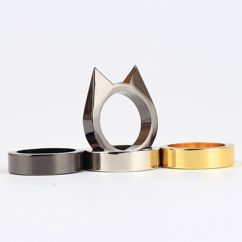 3Pcs Cat Ear Mini Stainless Steel Defensive Ring Self Defense Portable Personal Protection Tool Men's and Women's Metal Rings