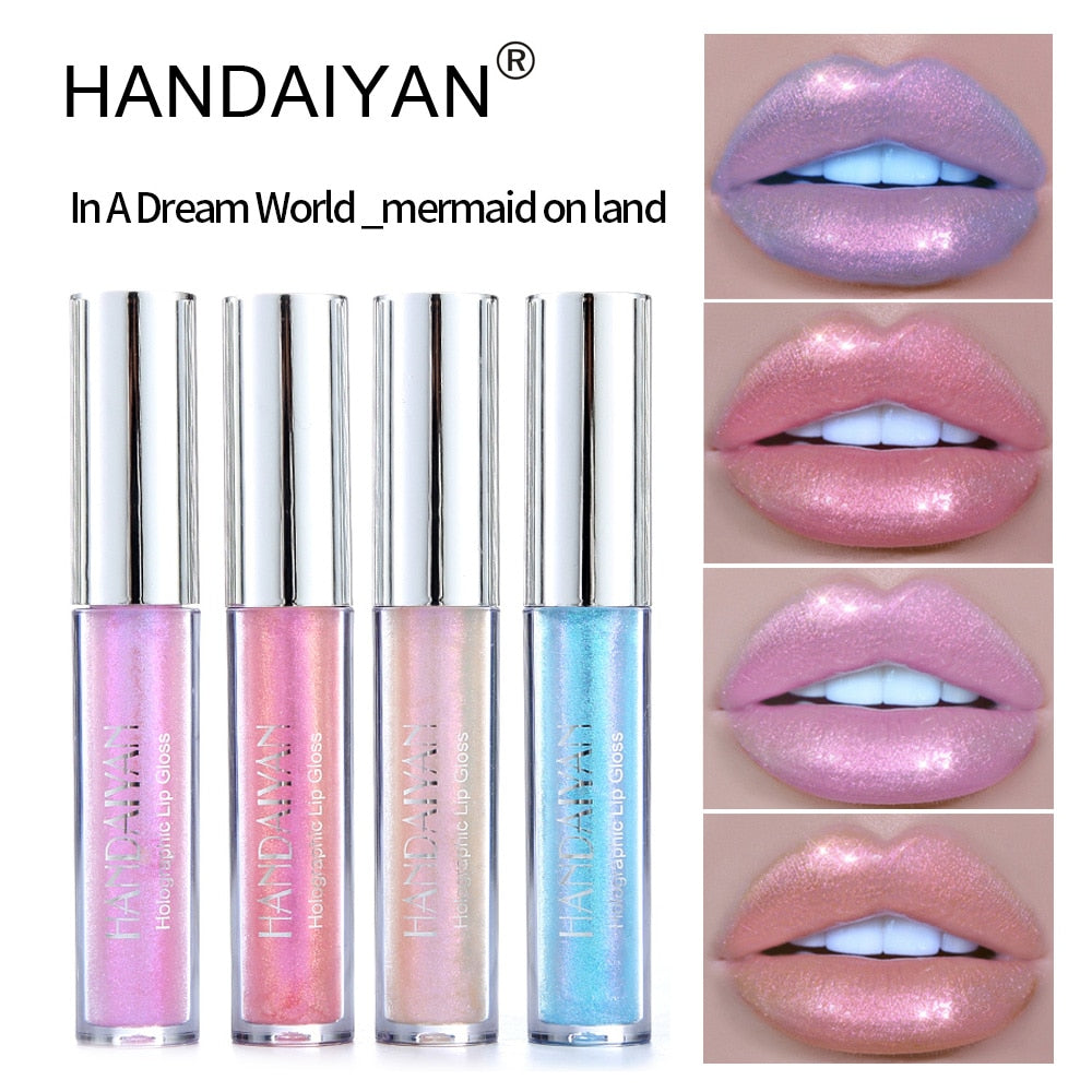 Mermaid Shimmer Waterproof Liquid Lipstick with Crystal Glow and Holographic Effect - Long-Lasting Shiny Lip Gloss with Pigmented Tint