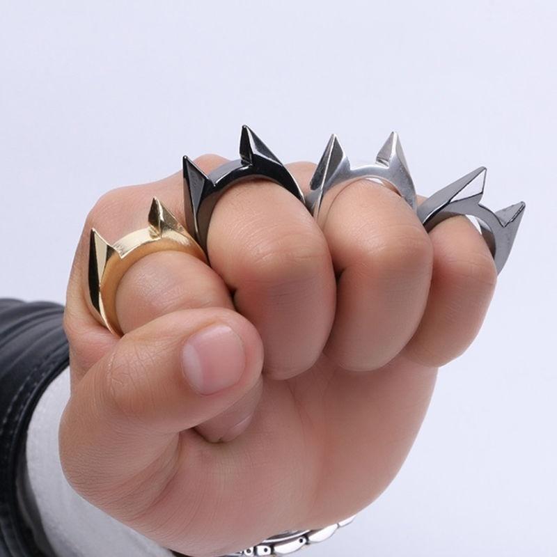 3Pcs Cat Ear Mini Stainless Steel Defensive Ring Self Defense Portable Personal Protection Tool Men's and Women's Metal Rings