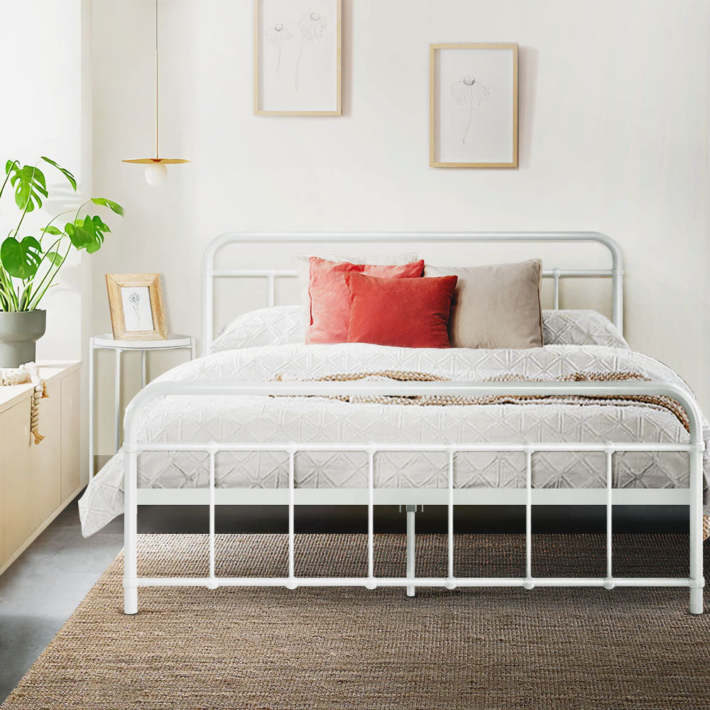 Artiss LEO Metal Bed Frame - Queen (White)