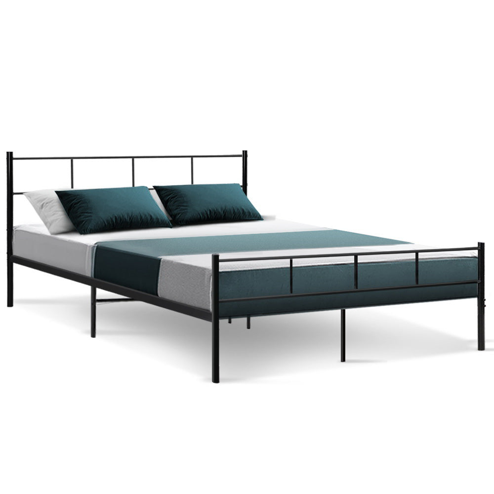 "Premium Queen Size Metal Bed Frame: Sturdy Platform Foundation for Mattress - Sleek Black Design"