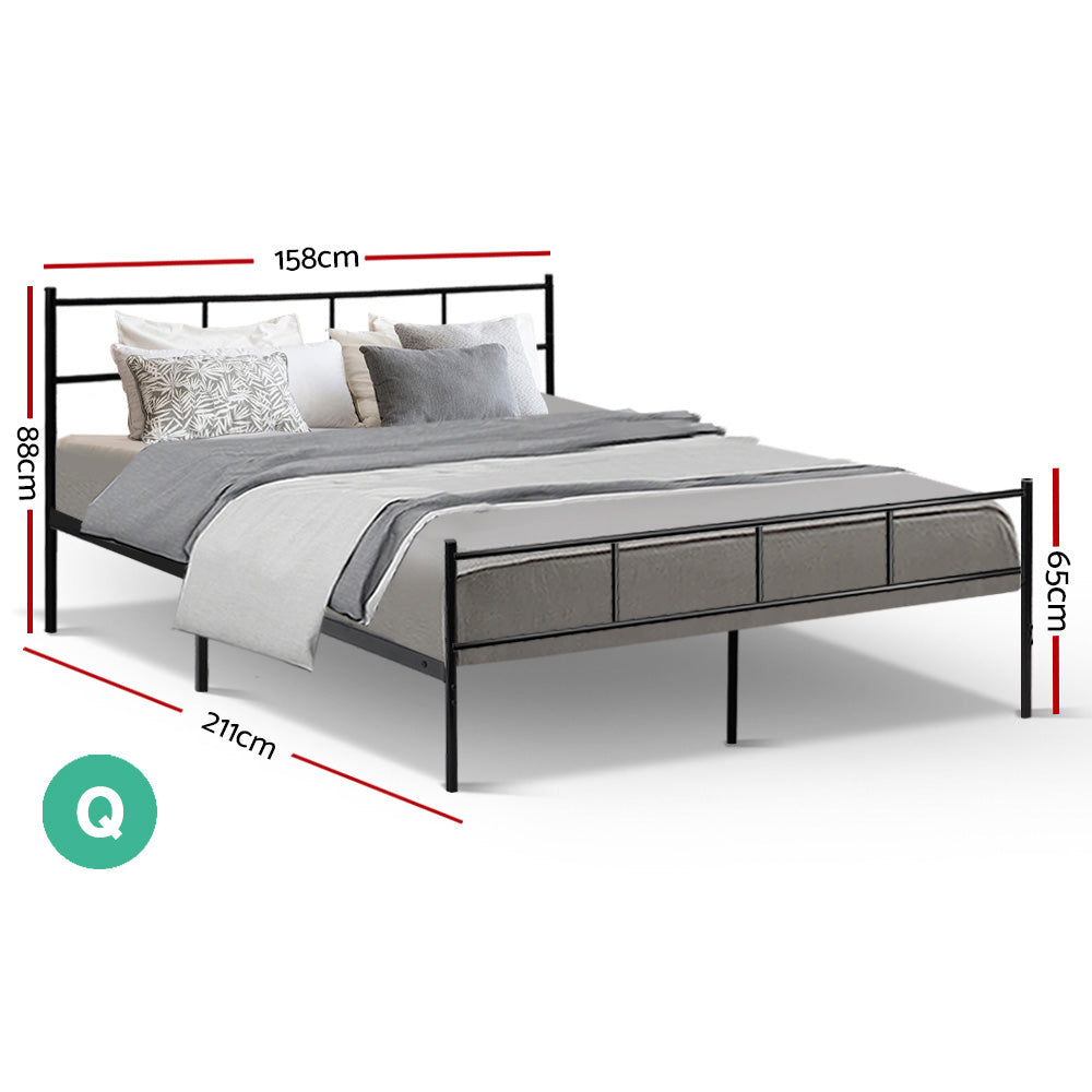 "Premium Queen Size Metal Bed Frame: Sturdy Platform Foundation for Mattress - Sleek Black Design"