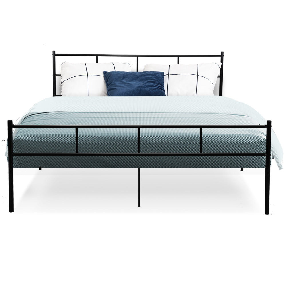 "Premium Queen Size Metal Bed Frame: Sturdy Platform Foundation for Mattress - Sleek Black Design"