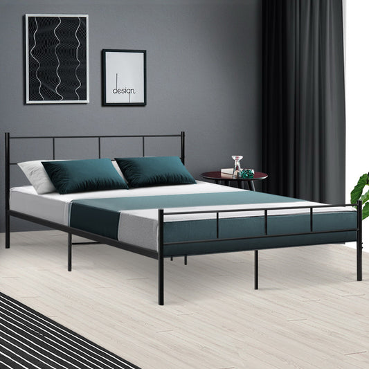 "Premium Queen Size Metal Bed Frame: Sturdy Platform Foundation for Mattress - Sleek Black Design"