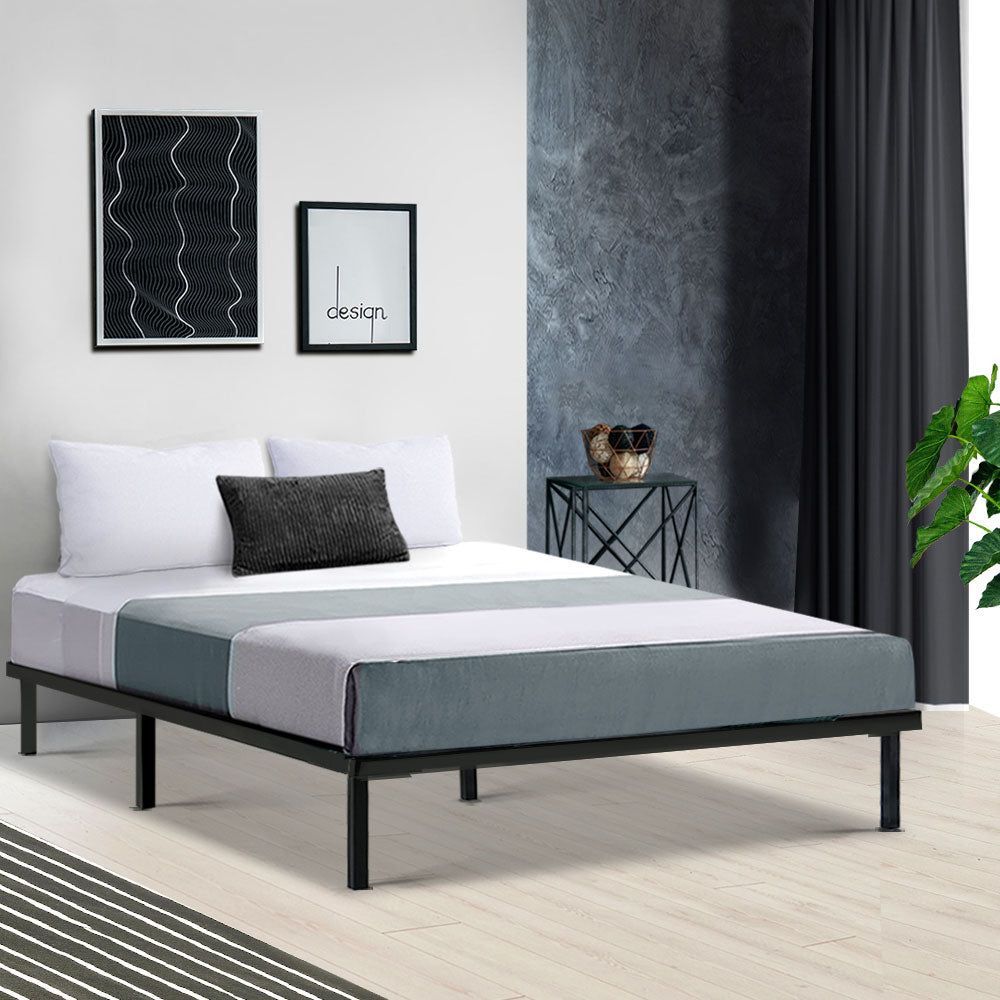 Artiss Metal Bed Frame Double Size Mattress Base Platform Wooden Black TED