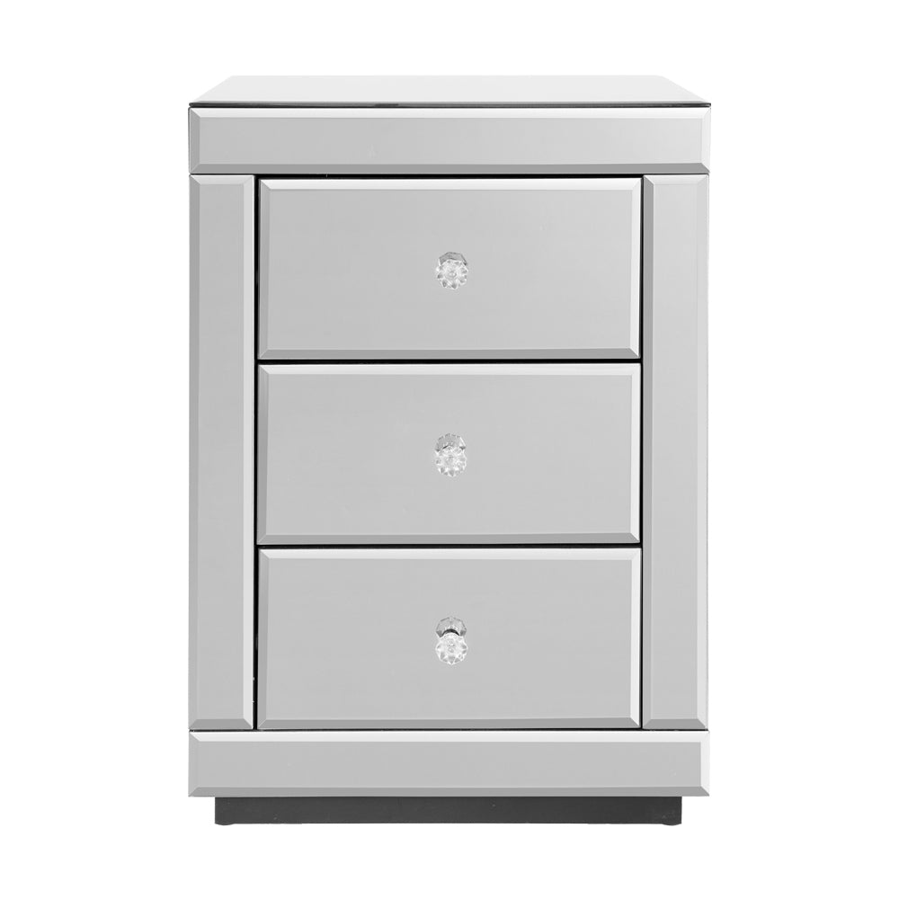 Artiss Mirrored Bedside Table Drawers Furniture Mirror Glass Presia Silver