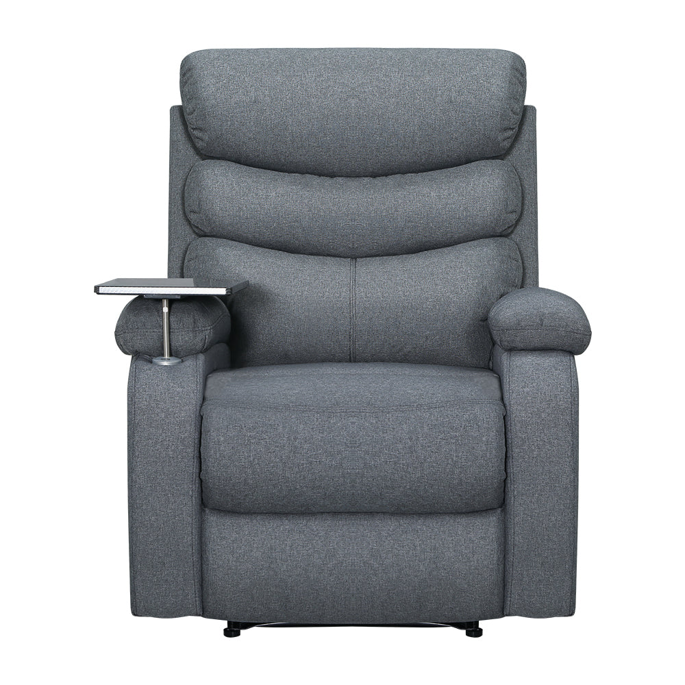 Artiss Recliner Chair Lounge Sofa Armchair Chairs Couch Fabric Grey Tray Table