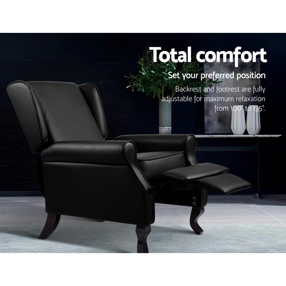 Artiss Recliner Chair Sofa Armchair Lounge Black Leather