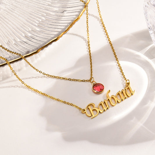 Personalized Name Birthstone Heart Pendant Necklace: Customized Women's Nameplate Necklace