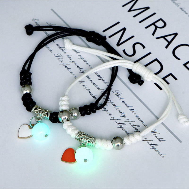 Handmade Adjustable Rope Luminous Star Moon Bracelet Set for Couples and Friends