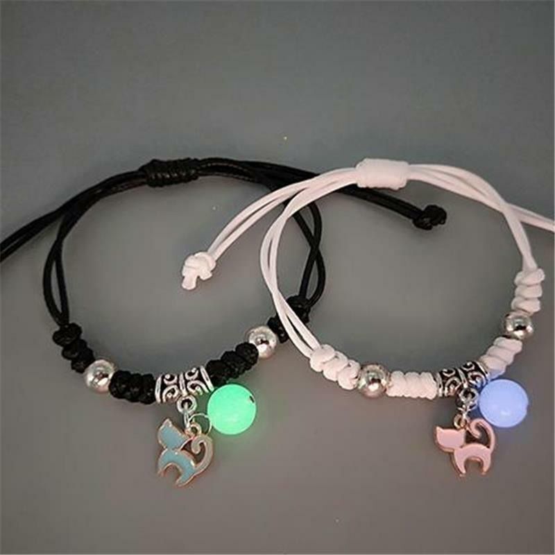 Handmade Adjustable Rope Luminous Star Moon Bracelet Set for Couples and Friends