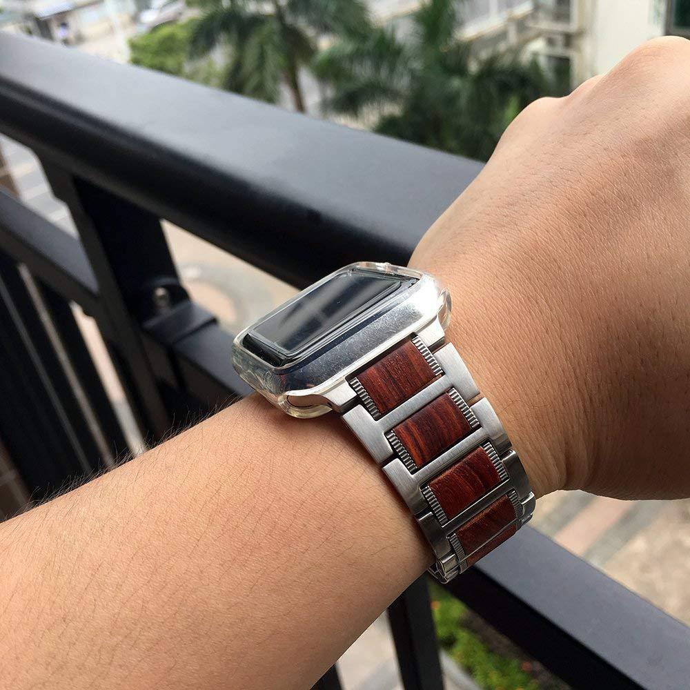 Wooden and Metal Stainless Steel Strap Bracelet for Apple Watch