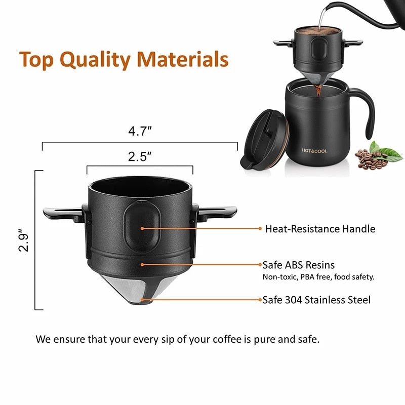 Portable Stainless Steel Coffee Drip Filter for Home Office Travel