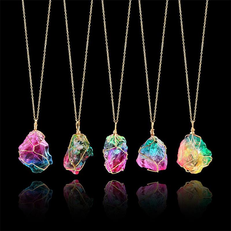 Natural Crystal Chakra Rock Necklace with Irregular Rainbow Stones - Perfect Gift for Friends and Loved Ones