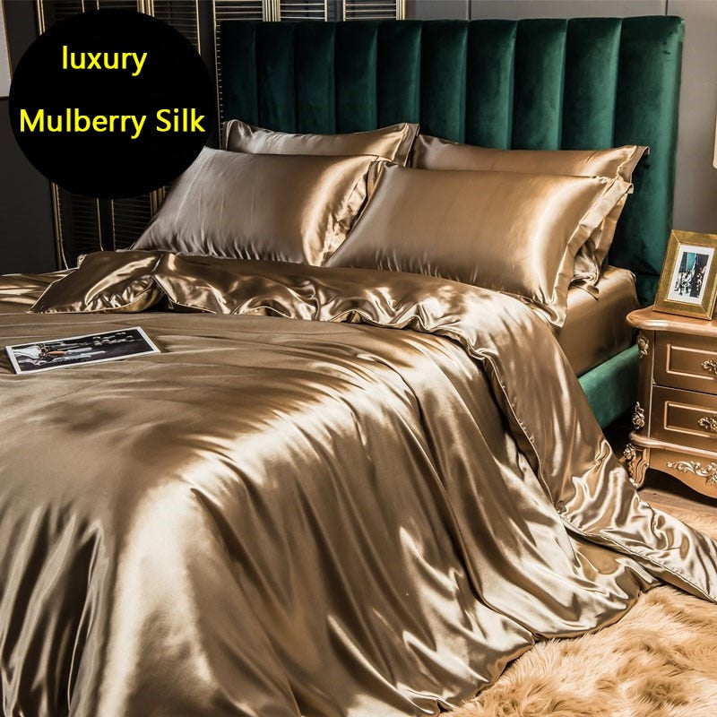 Luxury High-end Mulberry Silk-blending Fabric Fitted Bed Sheet Set