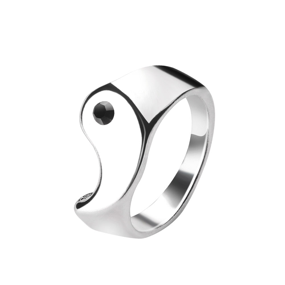 2Pcs Creative Yin Yang Gossip Ring Set for Women Men Couple