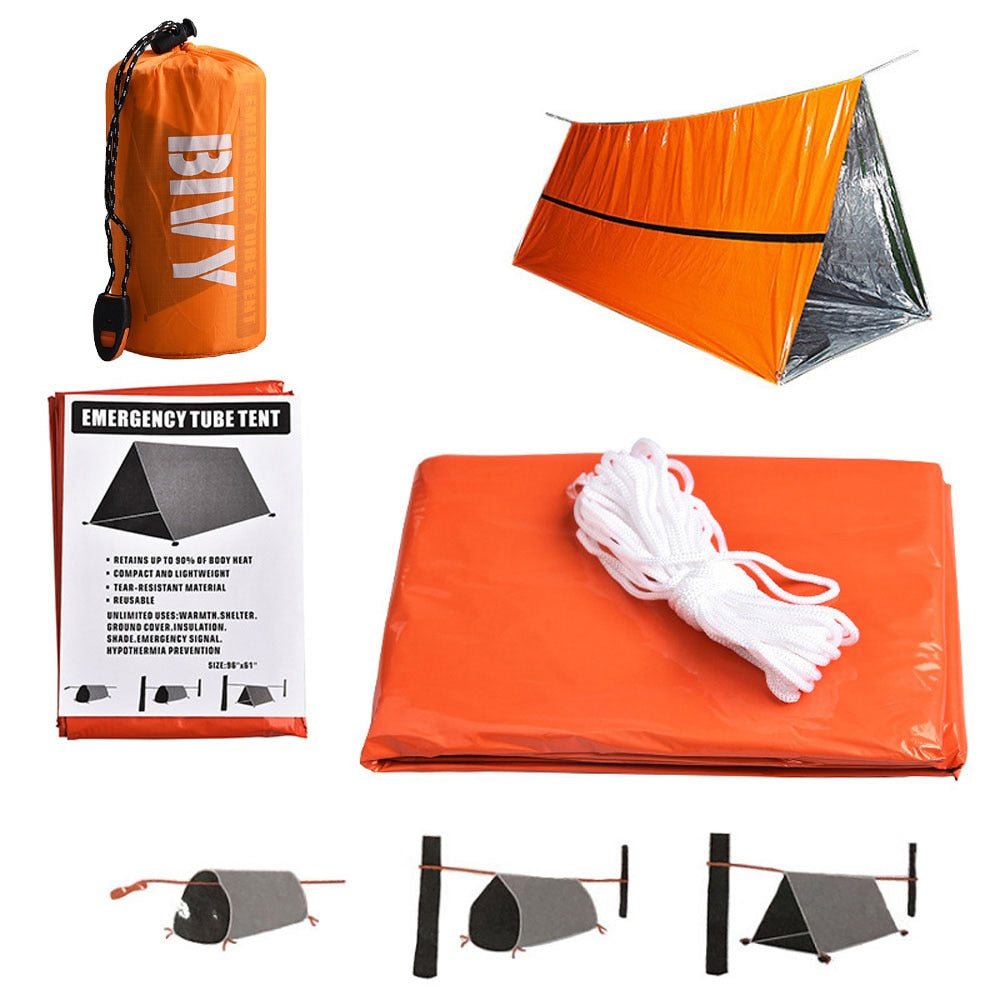 Emergency Shelter Survival Tent Kit Thermal Blanket SOS Sleeping Bag Waterproof for 2 person