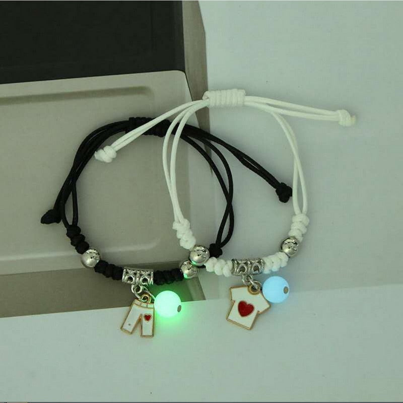 Handmade Adjustable Rope Luminous Star Moon Bracelet Set for Couples and Friends