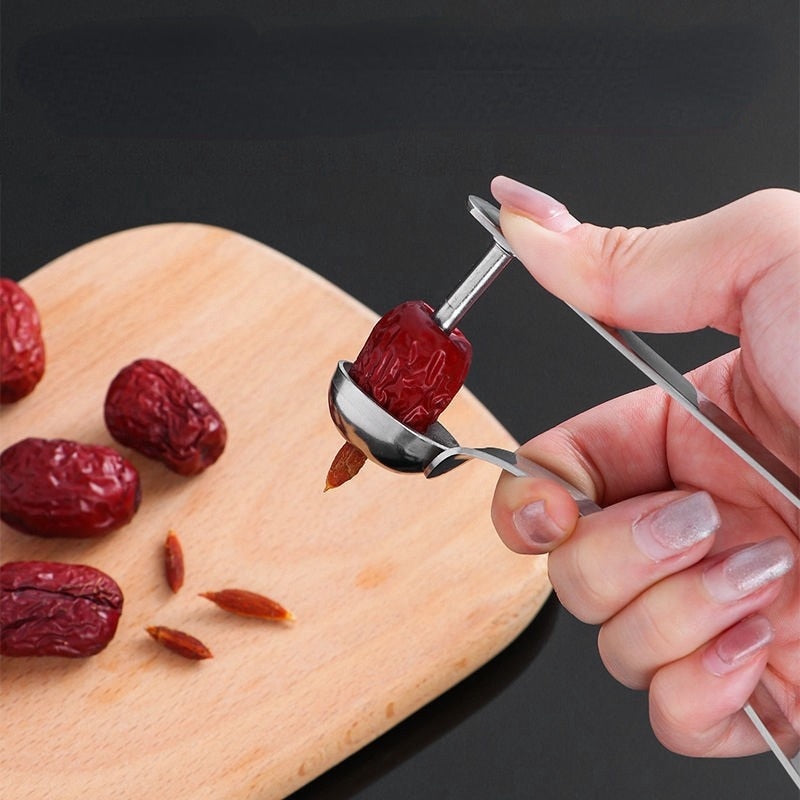 Stainless Steel Multi-Purpose Jujube Seed Remover and Cherry Pit Extractor for Household and Kitchen Use.