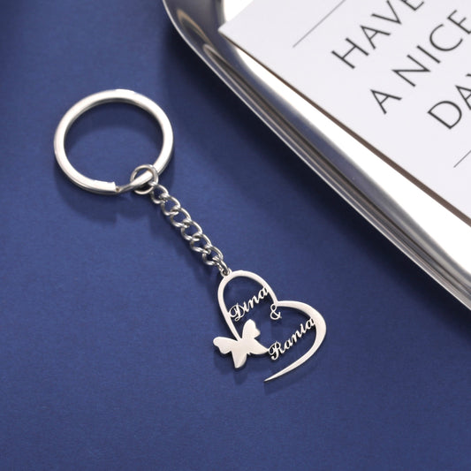 Express Your Identity: Stainless Steel Custom Name Keychain with Heart Design - Personalized and Thoughtful Gift for Family and Loved Ones