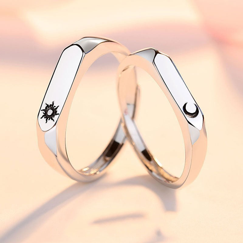 Forever Love Promise Rings Set for Couples - Punk Style Heartbeat ECG Design in Black and White - Ideal Wedding or Valentine's Day Gift for Men and Women