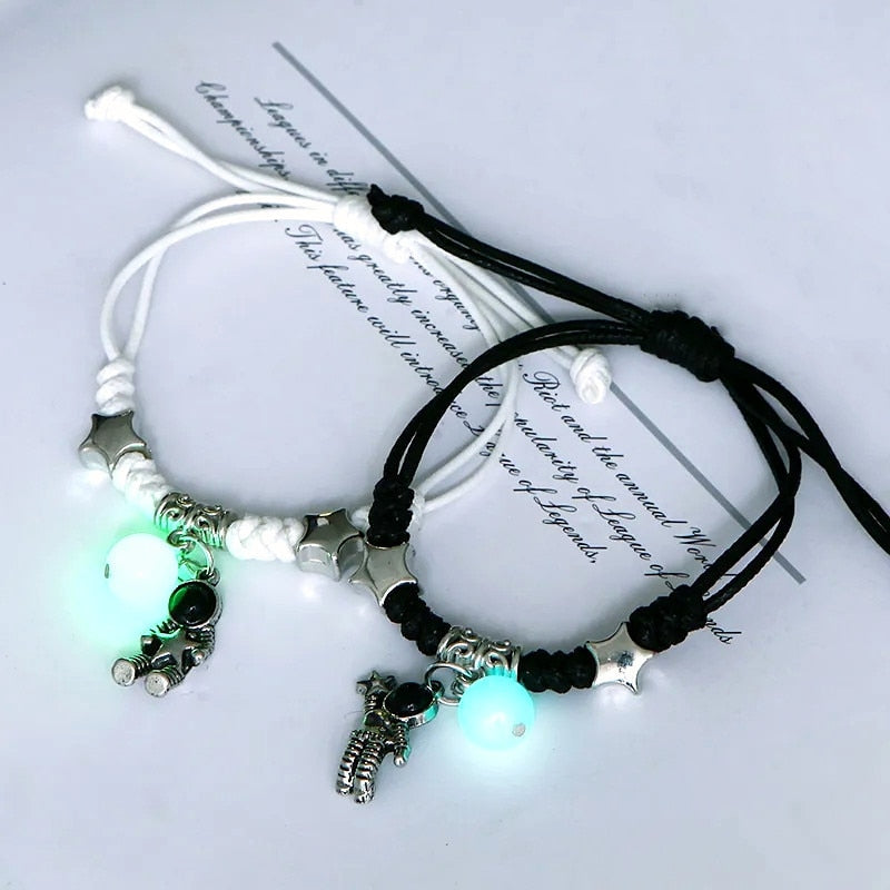 Handmade Adjustable Rope Luminous Star Moon Bracelet Set for Couples and Friends