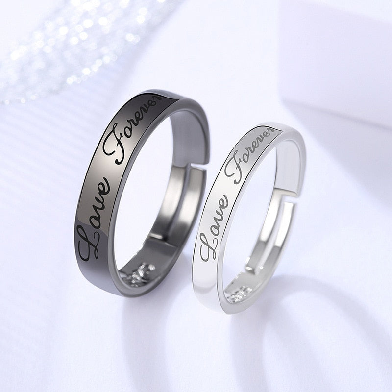 Forever Love Promise Rings Set for Couples - Punk Style Heartbeat ECG Design in Black and White - Ideal Wedding or Valentine's Day Gift for Men and Women