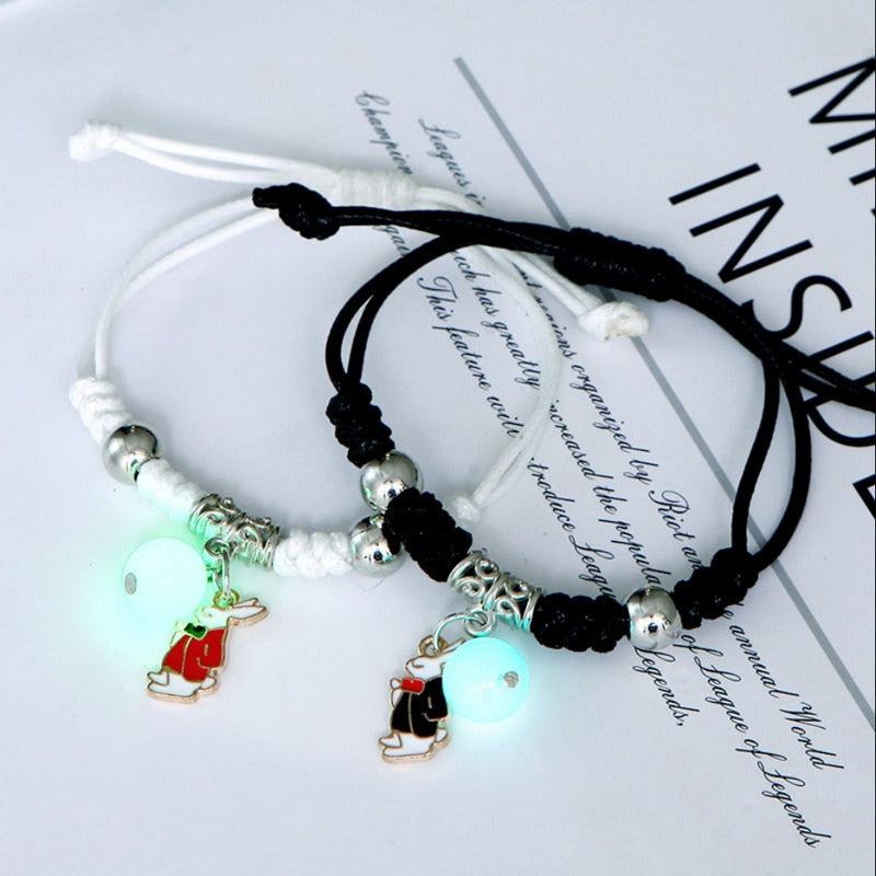 Handmade Adjustable Rope Luminous Star Moon Bracelet Set for Couples and Friends