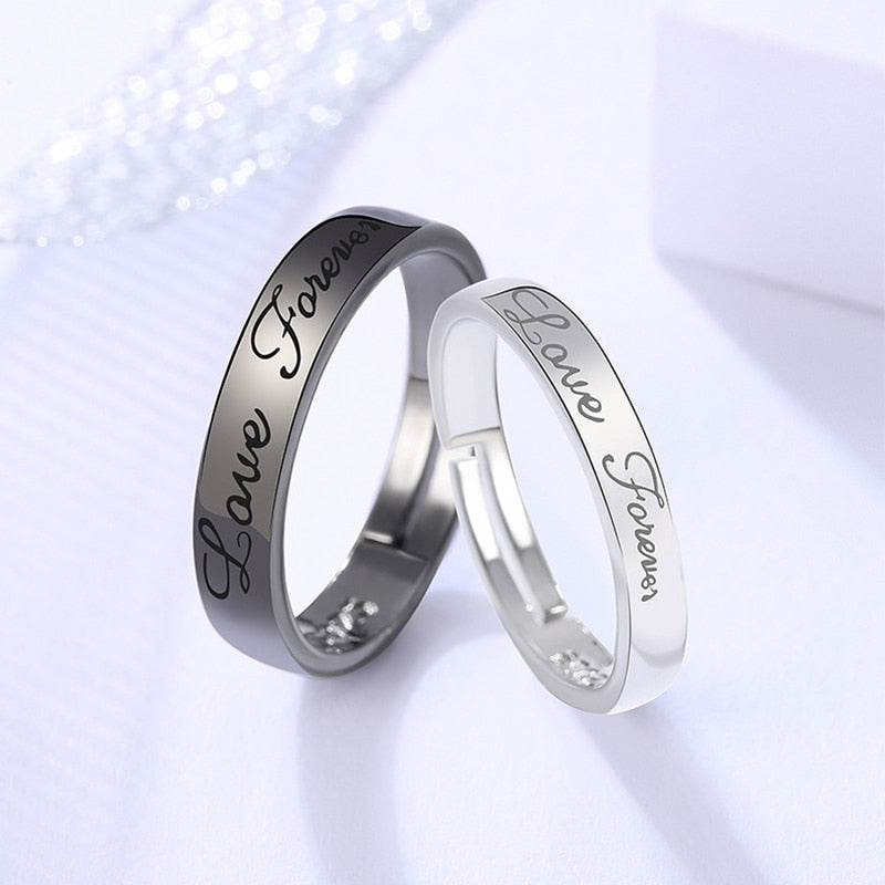 Forever Love Promise Rings Set for Couples - Punk Style Heartbeat ECG Design in Black and White - Ideal Wedding or Valentine's Day Gift for Men and Women