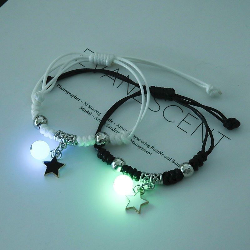 Handmade Adjustable Rope Luminous Star Moon Bracelet Set for Couples and Friends