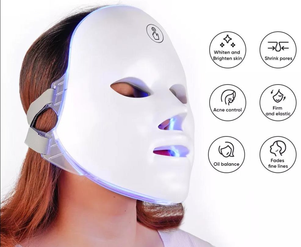 Light Therapy Facial Mask with 7 LED Colors for Skin Rejuvenation, Wrinkle Reduction, and Acne Care