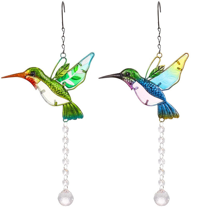 Colorful Crystal Sun Prisms Glass Chandelier Solar Hummingbird Wind Chimes - Vibrant Rainbow Hanging Catcher Ornaments